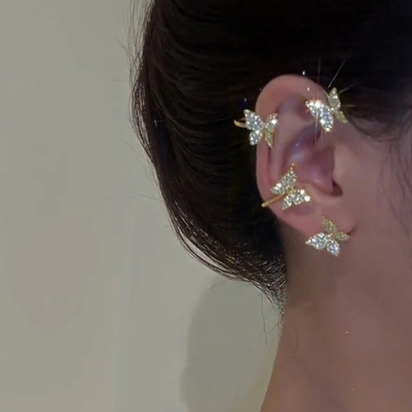 Silver Plated Metal Crystal Butterfly Ear Clips For Women Sparkling Zircon - Picture 2 of 10